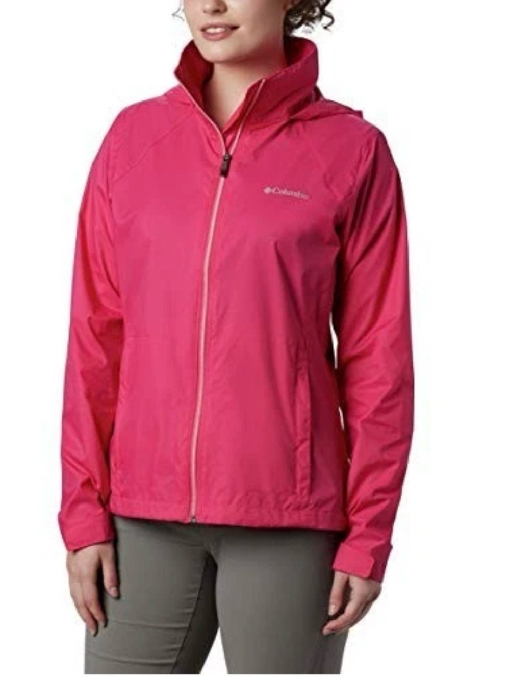 Columbia Jacket Womens XL Pink‎ Full Zip Hooded Nylon Shell Windbreaker